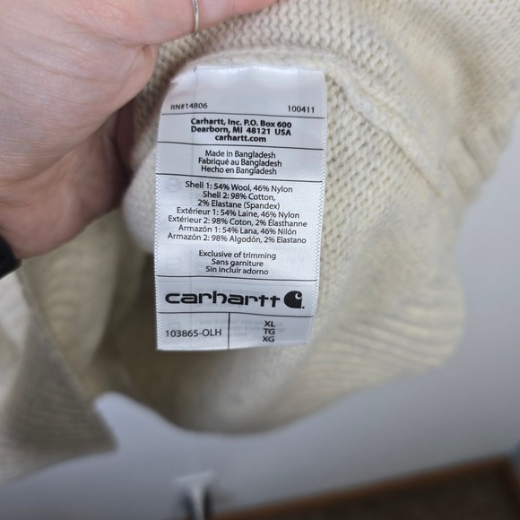 Carhartt Mens XL Quarter Zip Mock Neck Sweater Beige Knit Pullover Casual - Picture 5 of 5
